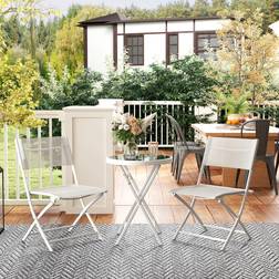 OutSunny 3 Pieces Outdoor Glass Top and White Bistro Set, 1 Table incl. 2 Chairs
