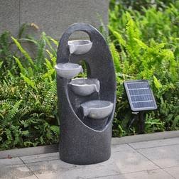 Living and Home 4 Tier Grey Solar Power Resin Cascading Garden Water Feature Fountain with LED Light 68cm