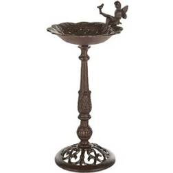 Beliani Fontana Per Giardino All'Aperto Uccelli Ciotola Acqua Mangiatoia Ferro Antico Decorativo Marrone