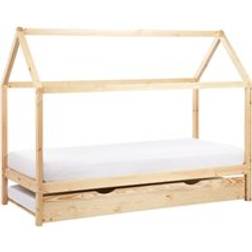 Beliani Kids House Trundle Bed Pine Wood 3ft with Slatted Base Light