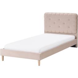Beliani Modern Velvet Single Size Bed Frame Upholstered Kids Bed Slatted Base Beige Corsaint