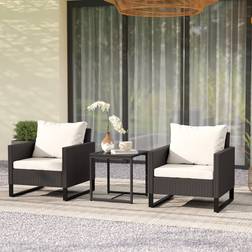 OutSunny 3 Pcs Rattan Glass Top and with 4 Cushions Brown Bistro Set, 1 Table incl. 2 Chairs