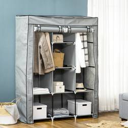 Homcom Fabric Portable with 8 Shelves 2 Hanging Rails Light Grey Wardrobe