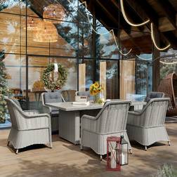 OutSunny 6 Seater Rattan with Glass Top Table and Cushions Grey Patio Dining Set