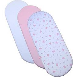 BabyPrem 3 Fitted Cotton Girls Moses Basket Sheets 73-76 x 28-30 cm Pink Teddy