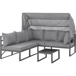 Svita Gartenmöbel Lounge Set mit Dach Outdoor Sofa Strandkorb Sonneninsel Stahl Hellgrau Lounge-Set