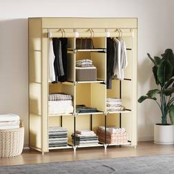 Homcom Fabric Portable with 8 Shelves 2 Hanging Rails Beige Wardrobe