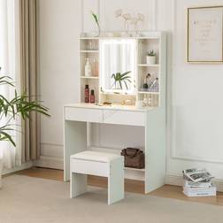 Westwood White Makeup Set Stool LED Mirror Hooks Adjust Shelves Dressing Table