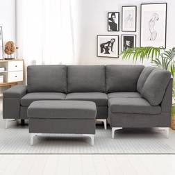 YODOLLA L Shaped Corner 4 Seater with Storage Grey Sofa