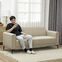 Homcom 3 Seater Modern Fabric Couch with Channel Tufted Khaki Sofa 3 Seater
