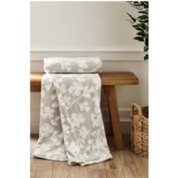 Catherine Lansfield Brooke Floral Fleece Throw Blanket 200cm x 240cm - Blankets Beige, Natural
