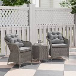 OutSunny 3 Pcs Aluminium Rattan with Soft Cushions and Glass Top - Light Grey Bistro Set, Table incl. 2 Chairs