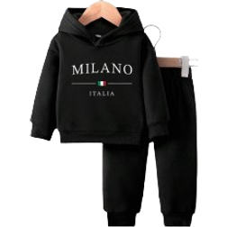 Shein pcsSet Baby Boy Funny Italian Flag Letter Printed Fleece Hooded Sweatshirt And Pants Outfit AutumnWinter