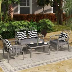 OutSunny 4 Piece Rattan Garden Furniture with Adjustable Back Grey Outdoor Lounge Set