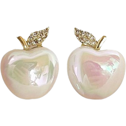 Shein 1pair Rhinestone Decor Apple Shaped Stud Earrings