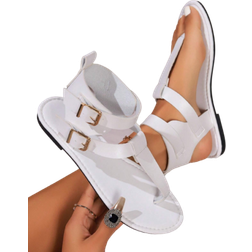 Shein Womens Fashionable Flat SlipOn Sandals Casual Beach Flip Flops With Buckle Solid Color Summer