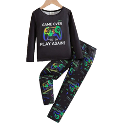 Shein Colorful Game Console Boys Pajamas Pcs Set Long Sleeve Top And Pants Snug Fit Daddy And Me Matching Outfits Sold Separately