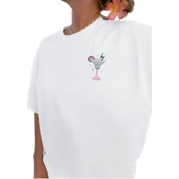 Shein Plus Womens Summer Slogan Palm Tree Printed Round Neck Short Sleeve Casual TShirt