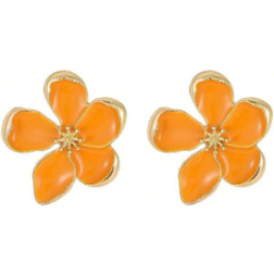 Shein 1pair Unique Design Fresh Color Orange Floral Stud Earrings For Women