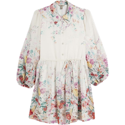 River Island Womens White Chiffon Floral Belted Mini Shirt Dress