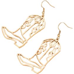 Shein 1pair European And American Fashionable Vintage Classic Western Cowboy Boot Gold-Tone Dangle Earrings, Suitable For Women'S Daily Wear And New Year Gi