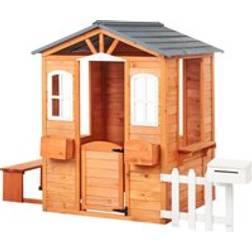 Beliani Garden Children's Playhouse Wooden Wendy House with Bench and Post Box Light Wood Ampeliko