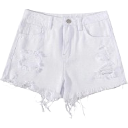 Shein Teen Girls Ripped Raw Hem Denim Shorts