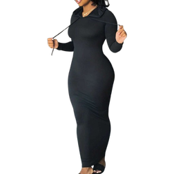 Shein Plus Womens Solid Color Long Sleeve Hooded Slim Fit Dress