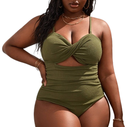 Shein Summer Beach Plus Twist Front Cut Out Ruched One Piece Swimsuit