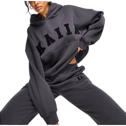 Kaiia Oversized Hættetrøje Med Logo - Mørkegrå