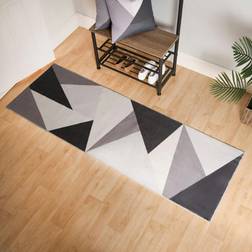 OHS Geometric Print Washable Indoor Carpet Floor Rug Runner 66 x 200 cm - Grey 66x200cm