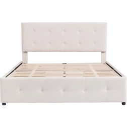 Merax Polsterbett Doppelbett Rückenlehne, hautfreundlicher Samt, Erwachsenen Jugendbet, Beige Merax Bettrahmen 146x210cm