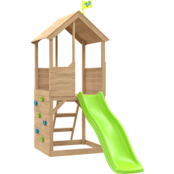 TP Toys Treehouse Wooden Play Tower with Wavy Slide and Climbing Wall