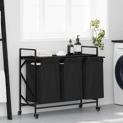 vidaXL Laundry Basket 3 Compartments with Wheels Black Oak