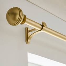 Dunelm Traditional Ball Fixed Metal Curtain Pole with Rings - Brushed Gold