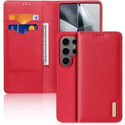 Dux ducis Real Leather Flip RFID Wallet Case for Samsung Galaxy S25 Ultra Red