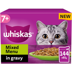 Whiskas 144 x 85g 7+ Mixed Menu Senior Wet Cat Food Pouches in Gravy