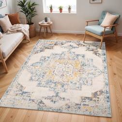 Blue Elephant Walker Cream Rug 200 cm Yellow, Blue, Grey, Brown
