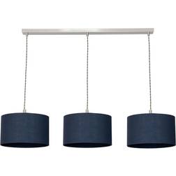 ValueLights Reni Drum Shade 3 Drop Bar Brushed Chrome Diner Ceiling Light with Bulbs Pendant Lamp