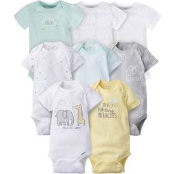 Gerber Baby 8-Pack Short Sleeve Onesies Bodysuits, Animals Green, Newborn