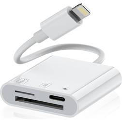 DCNETWORK SD-kortläsare för iPhone iPad, Lightning till SD-kortläsare, minneskortläsare, Trail Game Camera SD-kortvisare med dubbla kortplatser för MicroSD/SD