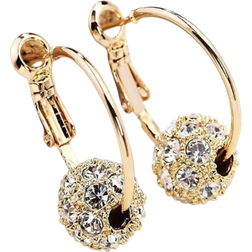 Shein 1pair Women's Gold Plated 925 Silver Needle Full Rhinestone Decor Round Stud Hoop Earrings, Simple & Sweet Style, Suitable For Daily Wear