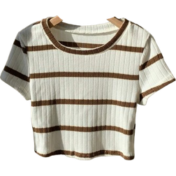 Shein Ribbed Crew Neck T-Shirt - Women's
