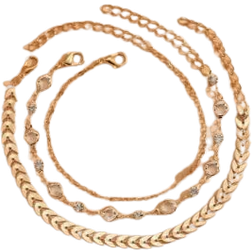 Shein 3pcs/Set Gold Simple Crystal Beach Layered Anklet For Women For Holiday