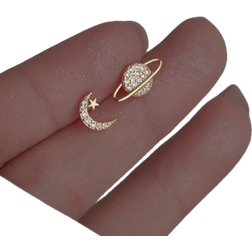 Shein pair Asymmetrical Sun Moon Design Personalized Womens Daily Stud Earrings