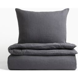 H&M Musselin-Bettwäsche Für Einzelbett Grau 135x200 80x80 Bettbezug Grau (200x135cm)