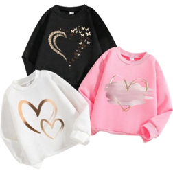 Shein pcsSet Toddlers Heart Pattern Fleece Lined Crew Neck Sweaters