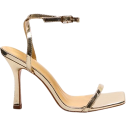 PrettyLittleThing Gold Pu Square Toe Barely There Mid Heeled Sandals, Yellow