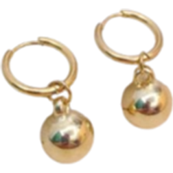 Shein Pair Gold Plated Stainless Steel Hoop Earrings With Hollow Resin Geometric Ball Pendant Minimalist Design For Daily Wear
