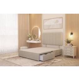 Somnior Austin Divan Bed Base with 2 Storage Drawers and Headboard Tweed Fabric - Natural - Single